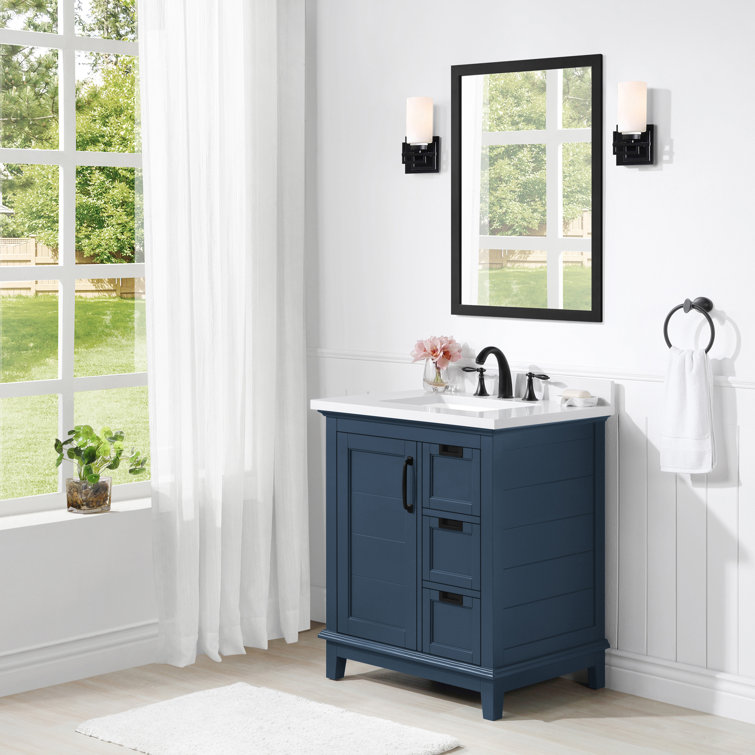 Pembroke Greyish Blue 30" Single Sink Freestanding Bathroom Vanity with Marble Countertop