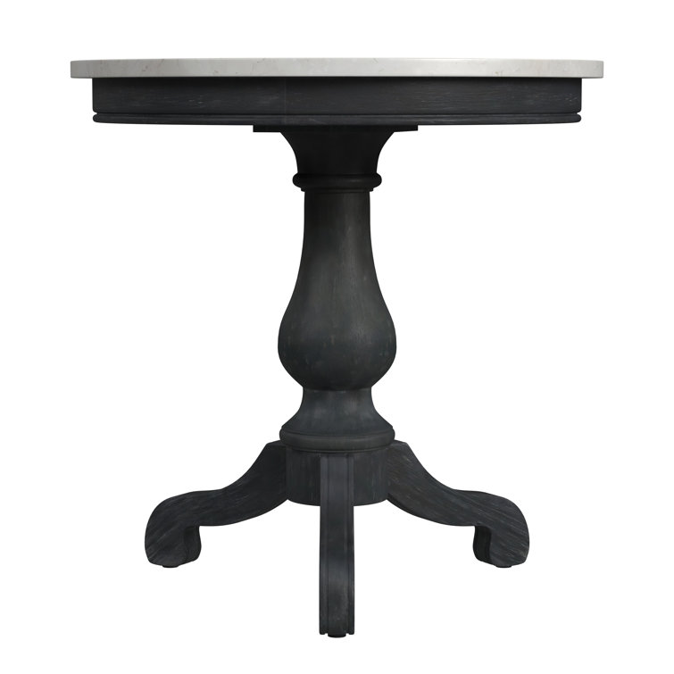 Aberdale Round Weathered Black Mahogany and Marble End Table
