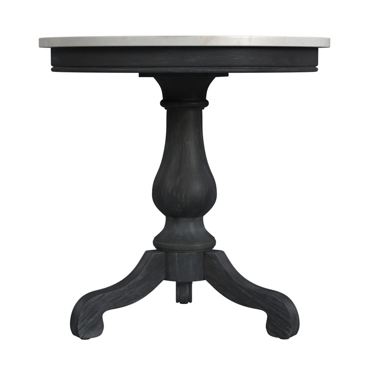 Aberdale Round Weathered Black Mahogany and Marble End Table