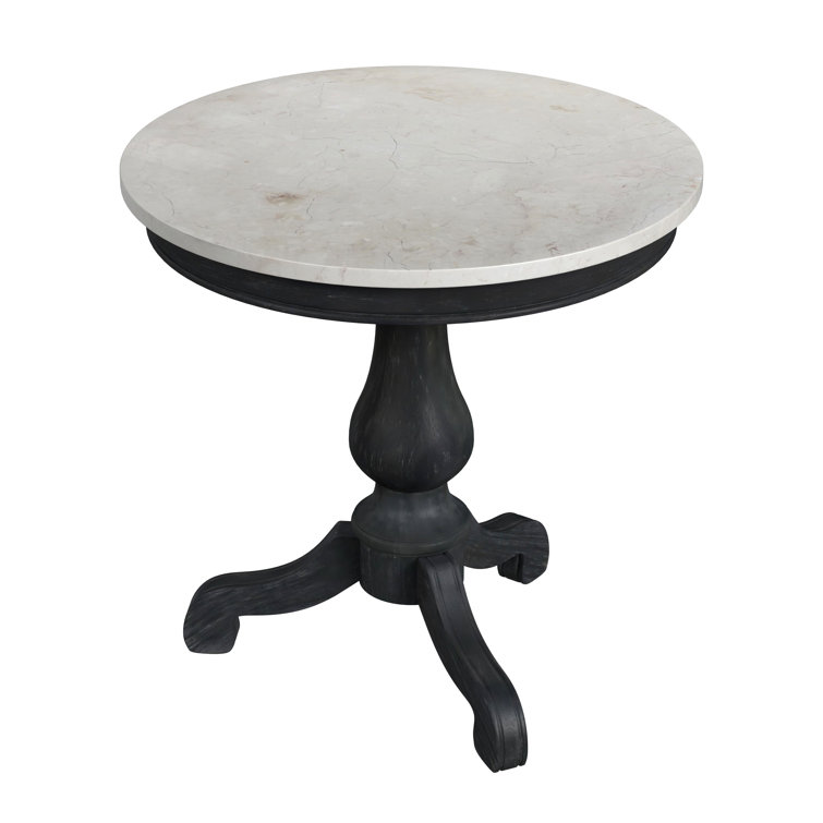 Aberdale Round Weathered Black Mahogany and Marble End Table