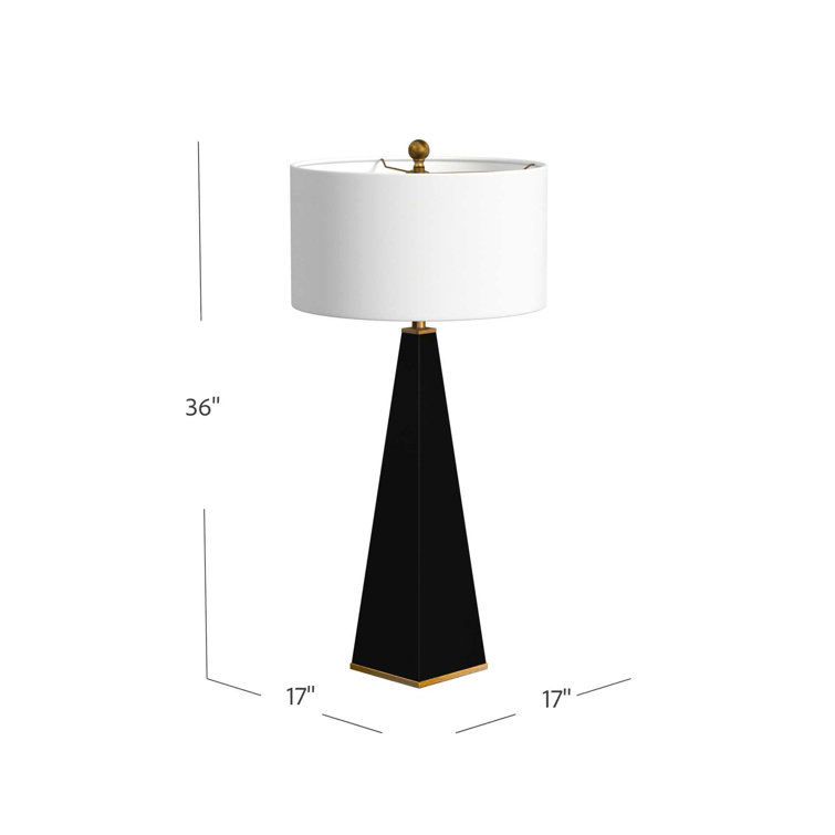Elle Glossy Black Triangular Resin Table Lamp with White Linen Shade