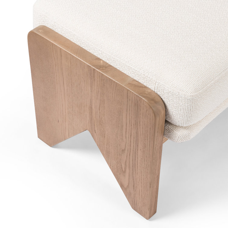 White Upholstered Bench with Ash Base and Leather Bolster