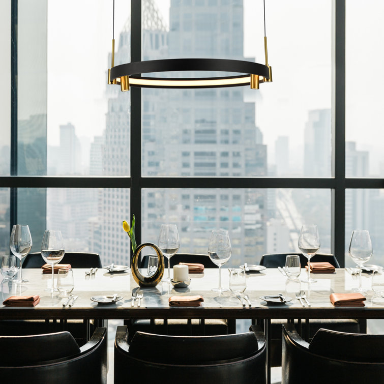 Tania 23" Black and Brass LED Ring Chandelier