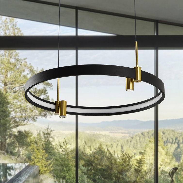 Tania 23" Black and Brass LED Ring Chandelier