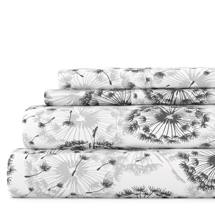 Gray Floral Deep Pocket Full Sheet Set with Pillowcases