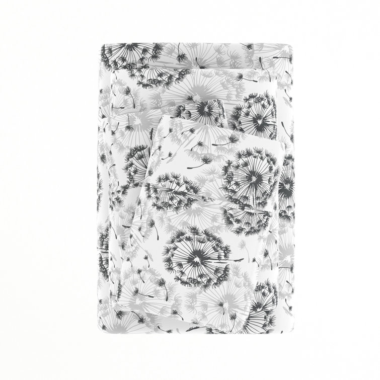 Gray Floral Deep Pocket Full Sheet Set with Pillowcases