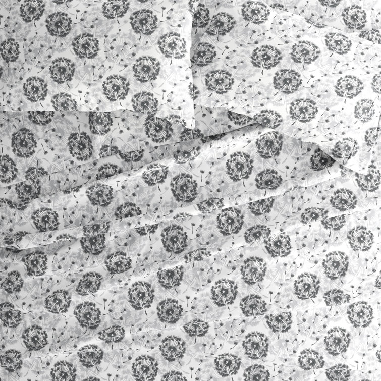 Gray Floral Deep Pocket Full Sheet Set with Pillowcases