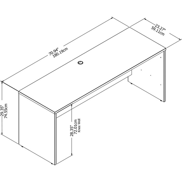 Storm Gray Rectangular Writing Desk with Cable Management