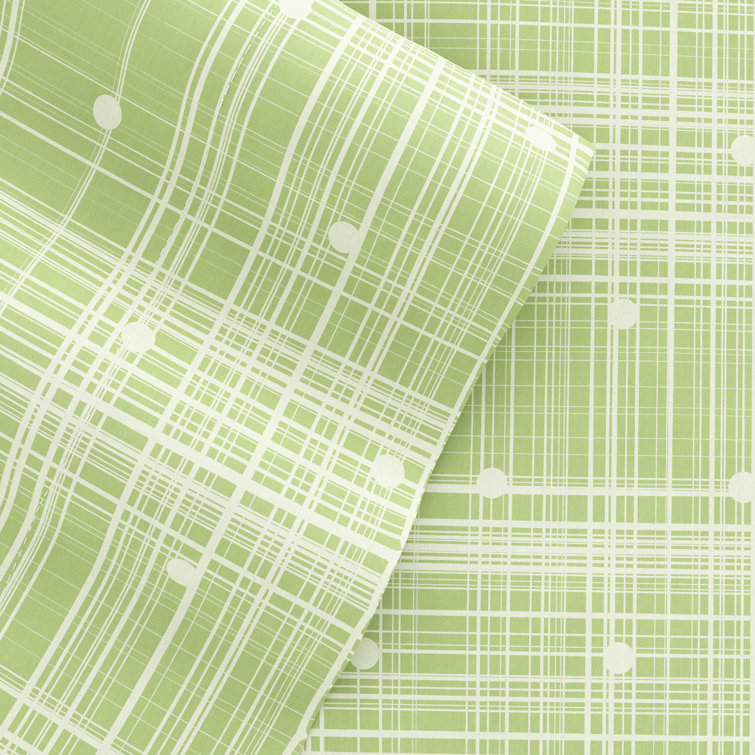 Moss Green Plaid Polka Dot Twin Microfiber Sheet Set