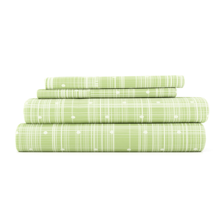Moss Green Plaid Polka Dot Twin Microfiber Sheet Set