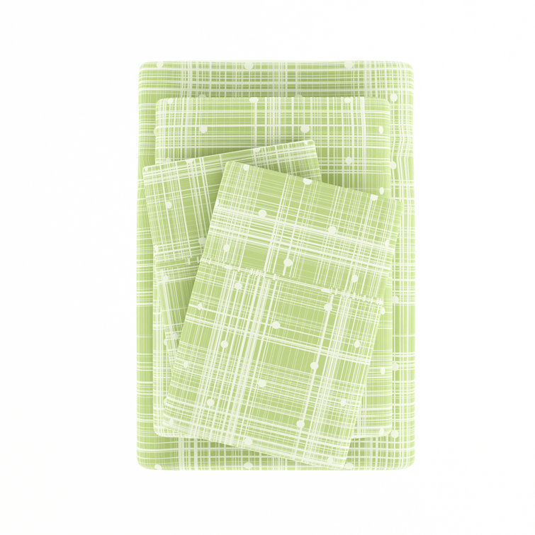 Moss Green Plaid Polka Dot Twin Microfiber Sheet Set