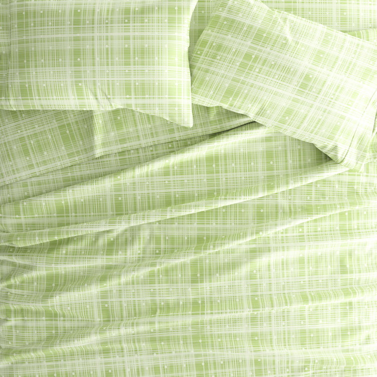 Moss Green Plaid Polka Dot Twin Microfiber Sheet Set