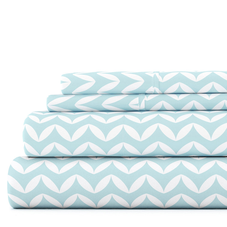 Light Blue Chevron Twin Microfiber Sheet Set with Deep Pockets