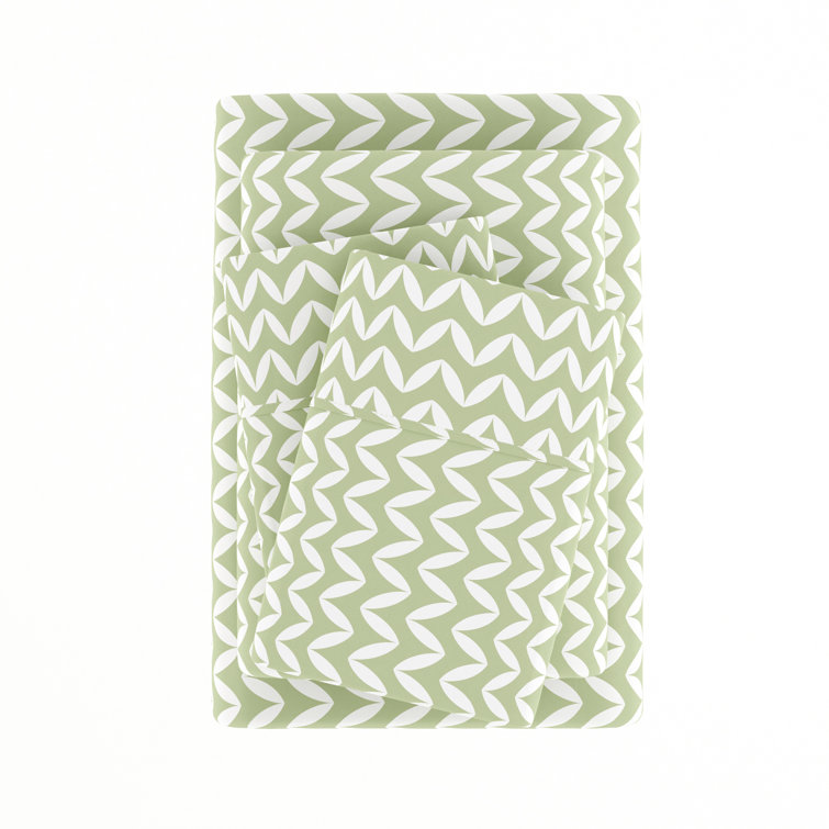 Sage Chevron Twin Microfiber Sheet Set with Deep Pockets