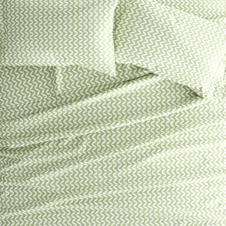 Sage Chevron Twin Microfiber Sheet Set with Deep Pockets