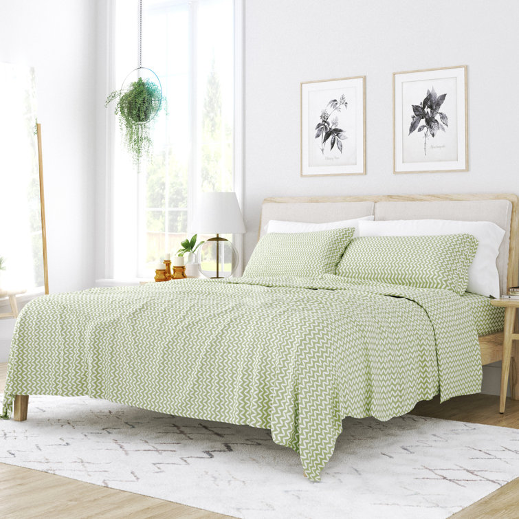 Sage Chevron Twin Microfiber Sheet Set with Deep Pockets