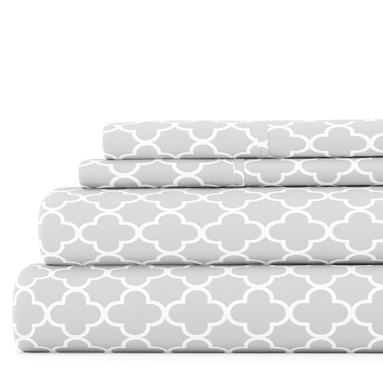 Gray Quatrefoil Twin Microfiber Sheet Set
