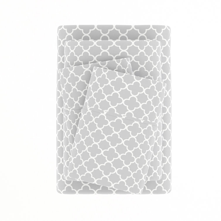 Gray Quatrefoil Twin Microfiber Sheet Set