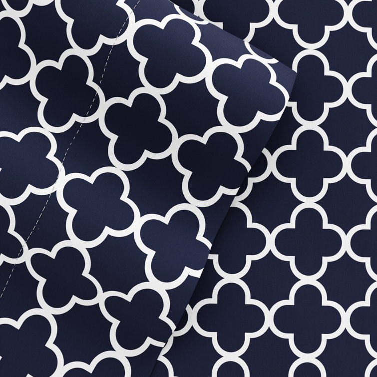 Navy and White Twin Cotton Microfiber Deep Pocket Sheet Set