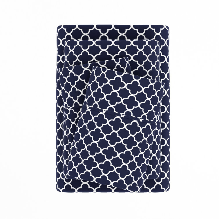 Navy and White Twin Cotton Microfiber Deep Pocket Sheet Set