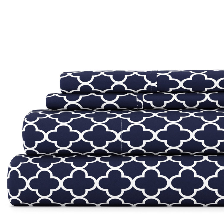 Navy and White Twin Cotton Microfiber Deep Pocket Sheet Set