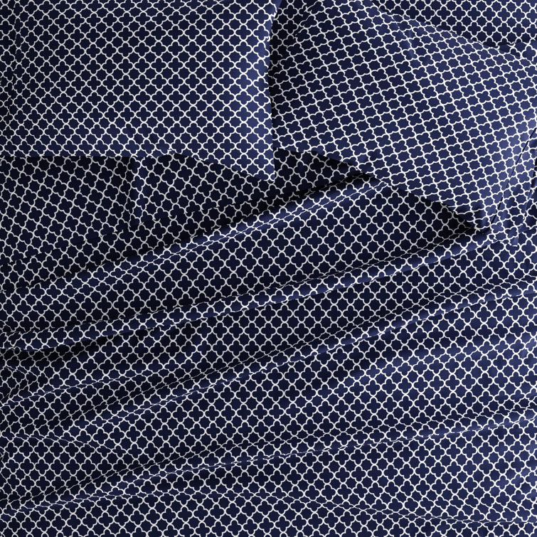 Navy and White Twin Cotton Microfiber Deep Pocket Sheet Set