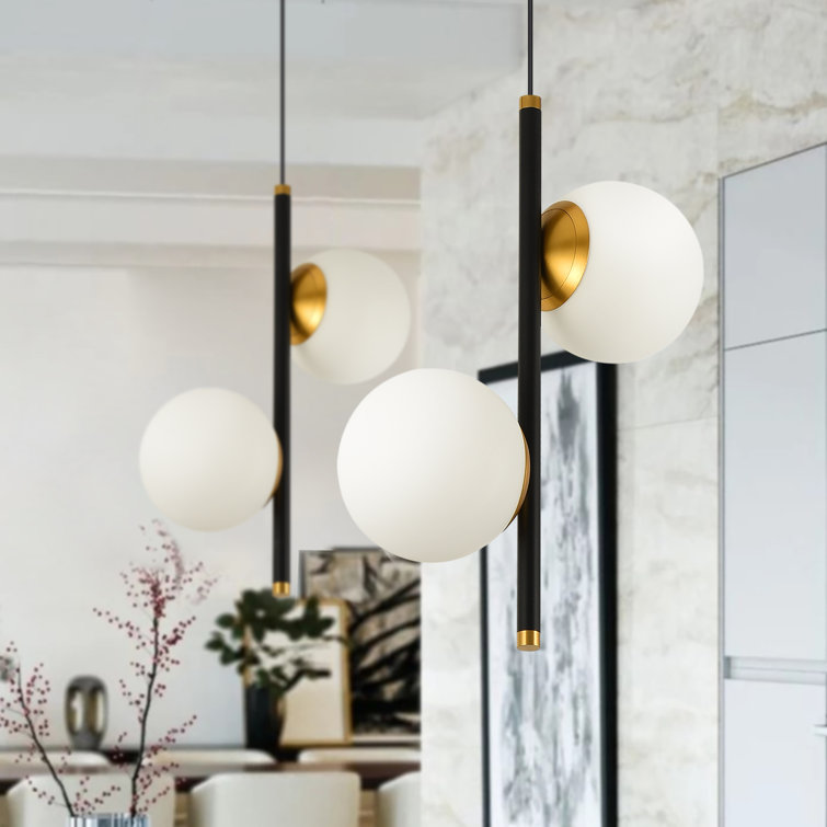 Capri Adjustable Height 11" Black and Gold LED Pendant with Glass Globes