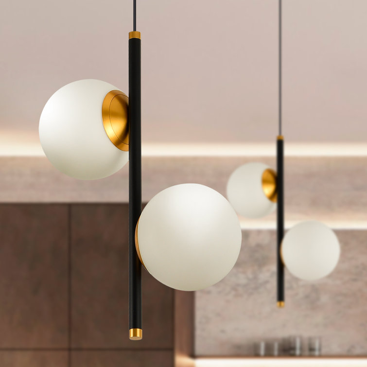 Capri Adjustable Height 11" Black and Gold LED Pendant with Glass Globes