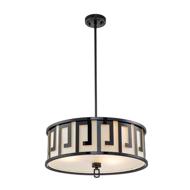 Lemuria Black 3-Light Drum Pendant with White Linen Shade