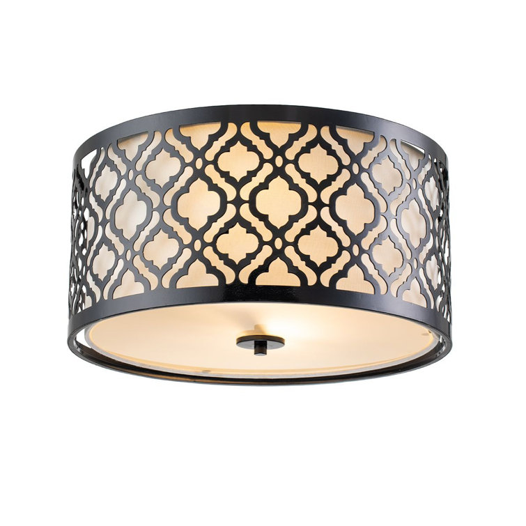 Arabella Black Linen and Glass 2-Light Transitional Flush Mount