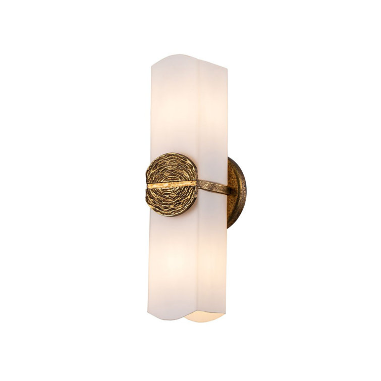 Gold Leaf 2-Light Sconce with Opal Etched Glass Shade
