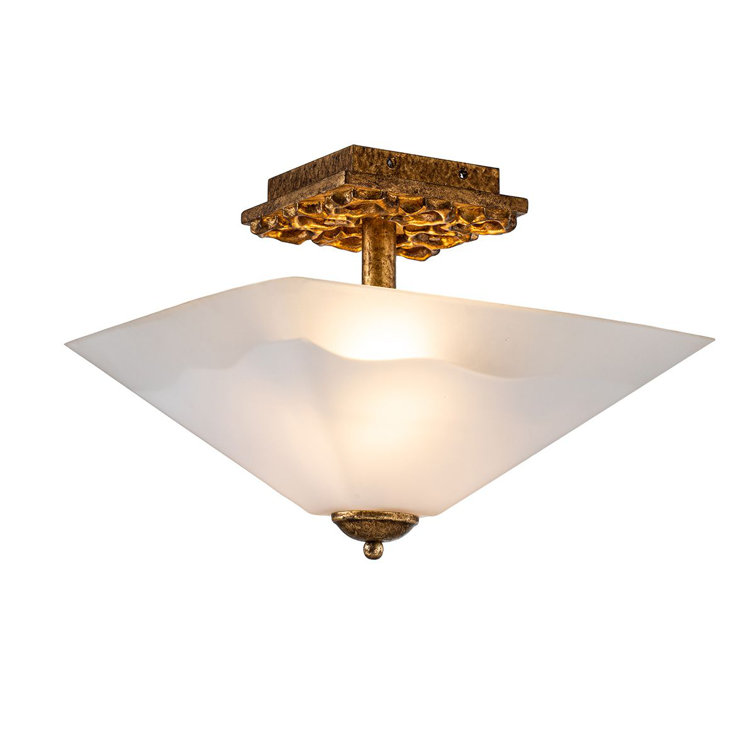 Gold and White Glass Geometric Semi Flush Mount Light