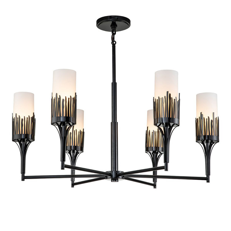 Matte Black and Opal Glass 6-Light Candle Chandelier