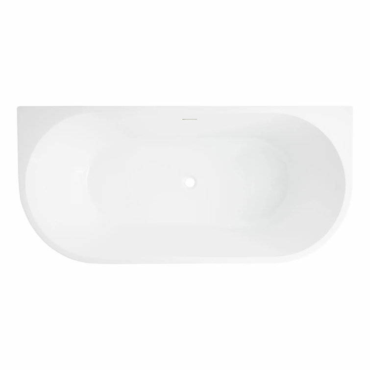 67" White Acrylic Freestanding Oval Soaking Bathtub