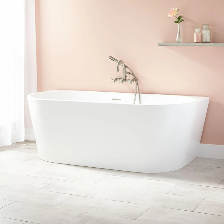 67" White Acrylic Freestanding Oval Soaking Bathtub