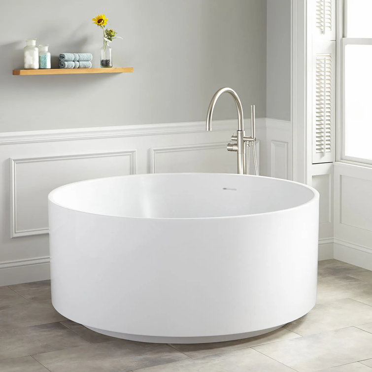 55" White Acrylic Circular Freestanding Soaking Bathtub