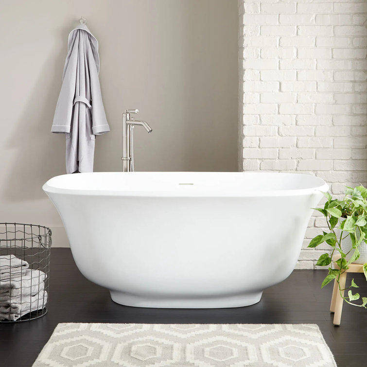 67" White Acrylic Freestanding Oval Soaking Bathtub