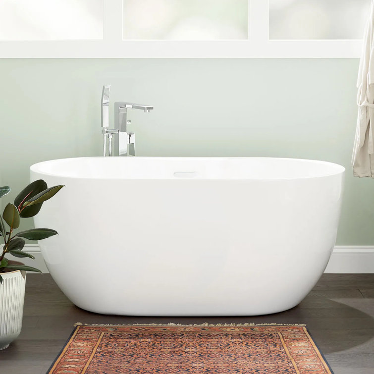 61" White Acrylic Freestanding Oval Soaking Bathtub