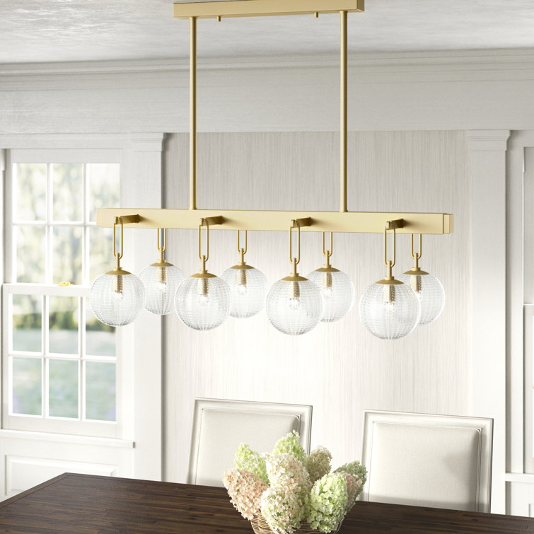 Aged Brass 8-Light Glass Linear Kitchen Island Pendant
