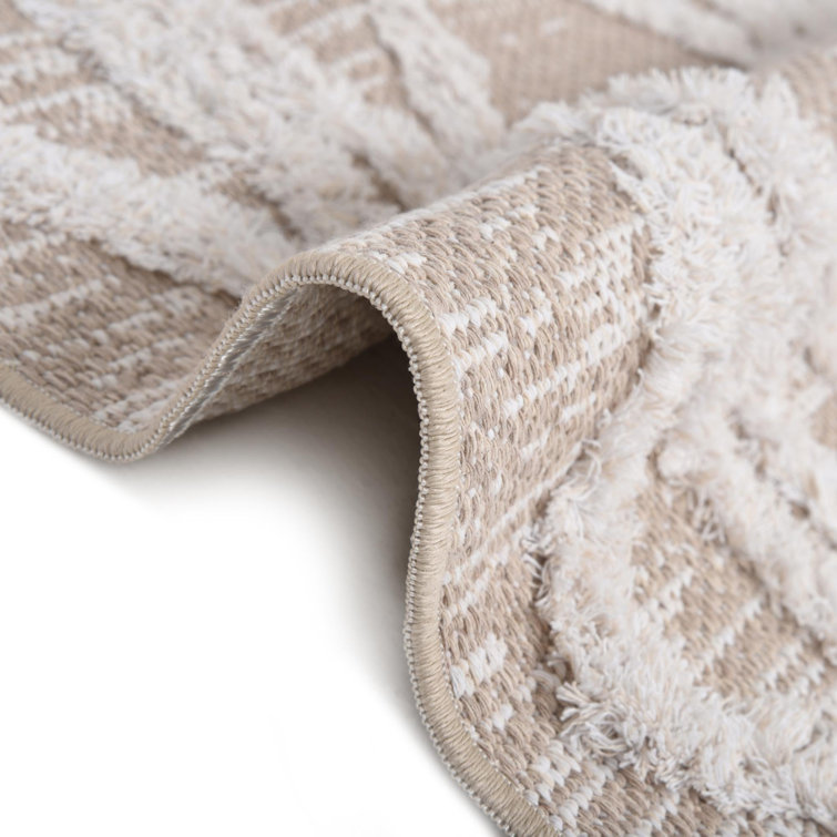 Casa Beige Cotton Geometric Flatweave 2'x3' Indoor Rug