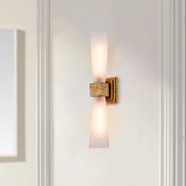 Gold Leaf 2-Light Outdoor Bath Bar with Etched Glass