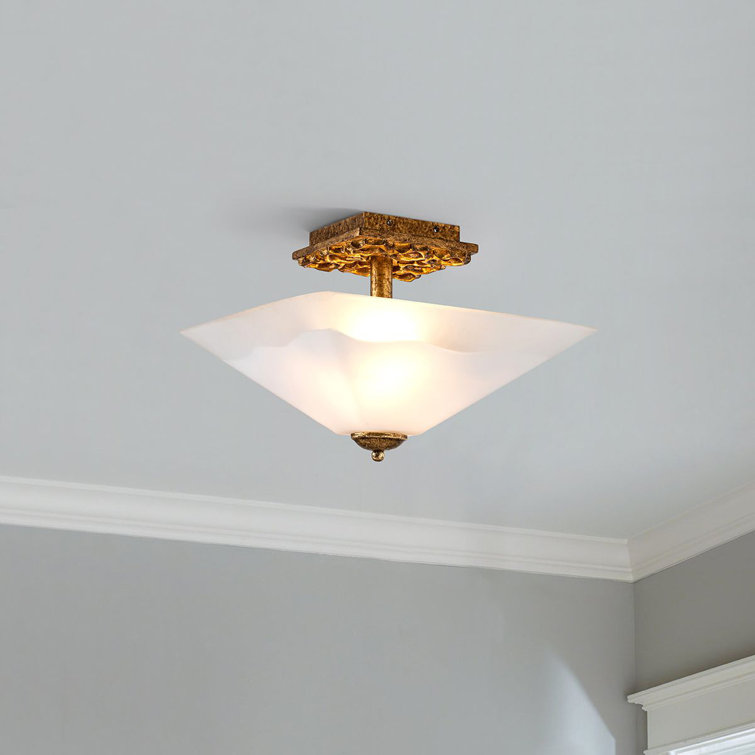 Gold and White Glass Geometric Semi Flush Mount Light
