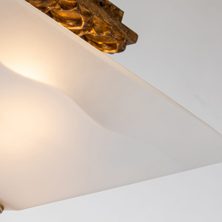 Gold and White Glass Geometric Semi Flush Mount Light