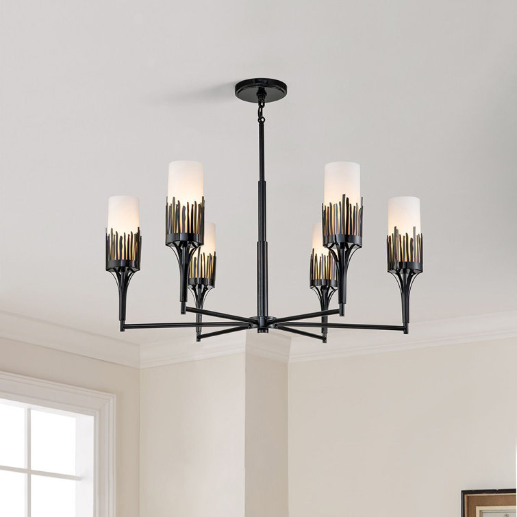 Matte Black and Opal Glass 6-Light Candle Chandelier