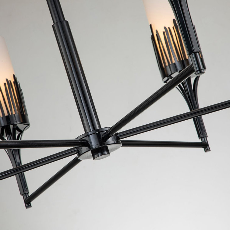 Matte Black and Opal Glass 6-Light Candle Chandelier
