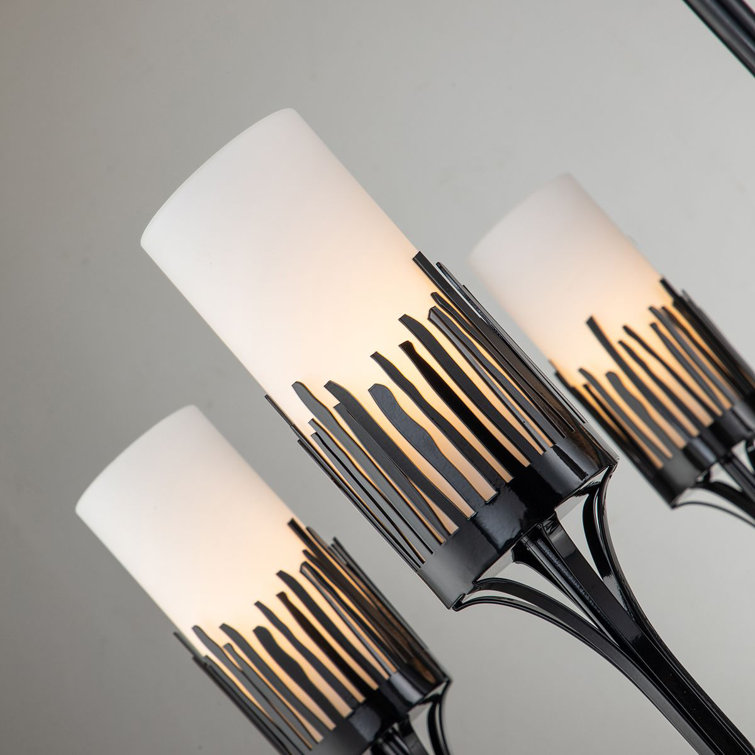 Matte Black and Opal Glass 6-Light Candle Chandelier