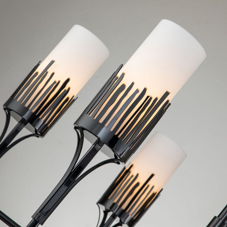Matte Black and Opal Glass 6-Light Candle Chandelier