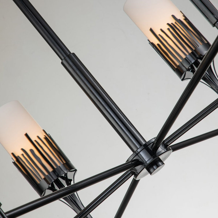 Matte Black and Opal Glass 6-Light Candle Chandelier