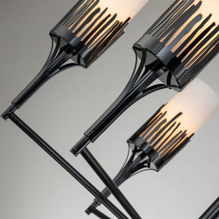 Matte Black and Opal Glass 6-Light Candle Chandelier