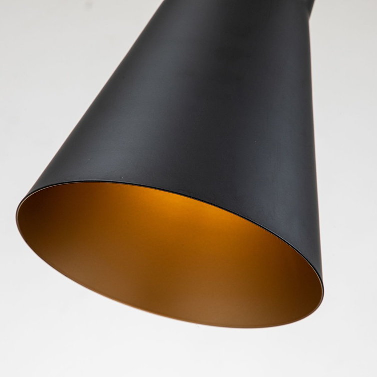 Matte Black Steel Drum Pendant Light with Gilded Star Accent